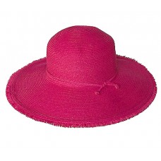 Wide Brim Braded Paper Straw Hats – 12 PCS w/ Frill - Fuchsia - HT-ST255FU